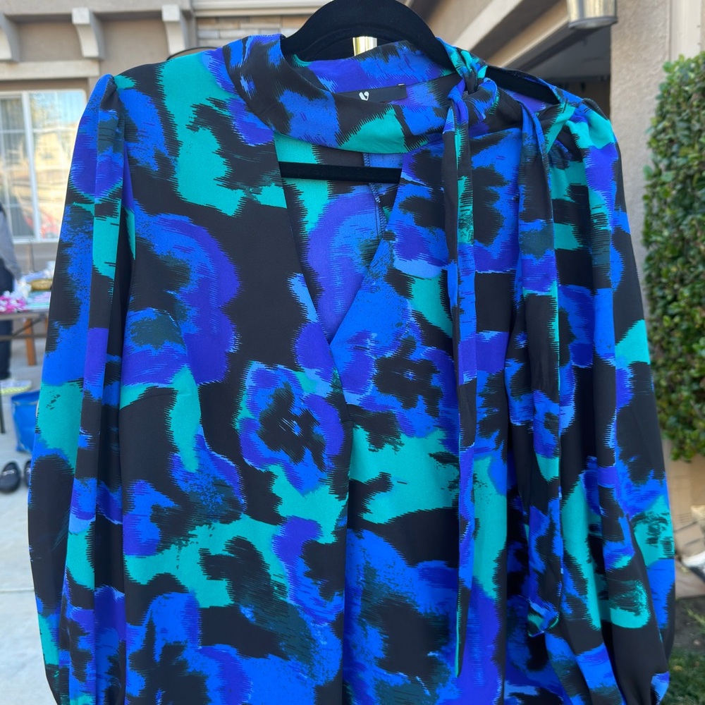 Vibrant Blue and Green Patterned Blouse